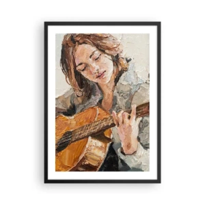 Plagát v čiernom ráme - Portrét ženy hrajúcej na gitare v impasto štýle - 50x70cm - Koncert pre gitaru a dievčenské srdce - Moderná nástenná dekorácia do obývacej izby a spálne ARTTOR