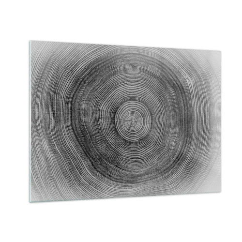 Obraz na skle - Sústredné línie letokruhov prezentované v čiernobielej estetike - 70x50cm - Znamenie doby - Moderná nástenná dekorácia do obývacej izby a spálne ARTTOR