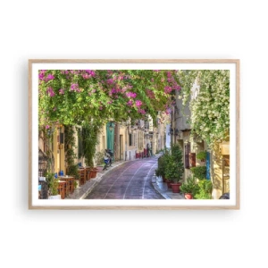 Plagát v ráme zo svetlého duba - Kvitnúce zákutie - 100x70 cm