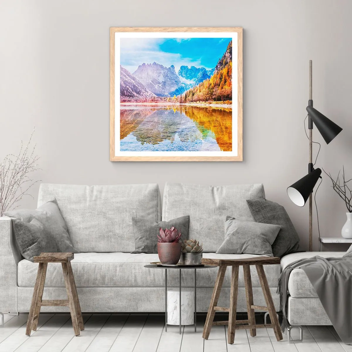 Plagát v ráme zo svetlého duba - A v horách už je jeseň - 40x40 cm