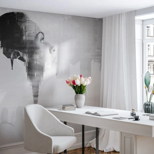 Fototapeta Standard Eco - Z oboch strán okna - Abstrakcia, Ženská tvár, Architektúra - 400x280 cm