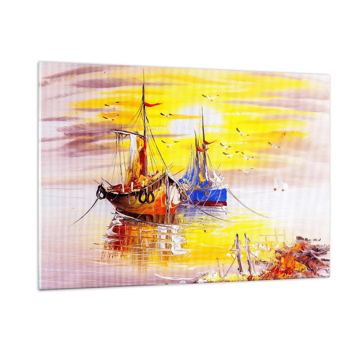 Obraz na skle - Zaslúžený odpočinok v prístave - 120x80 cm