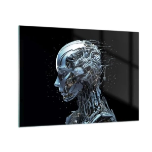 Obraz na skle - Profil robota s drôtmi a mechanizmami - 70x50cm - Technológia je žena - Moderná nástenná dekorácia do obývacej izby a spálne ARTTOR