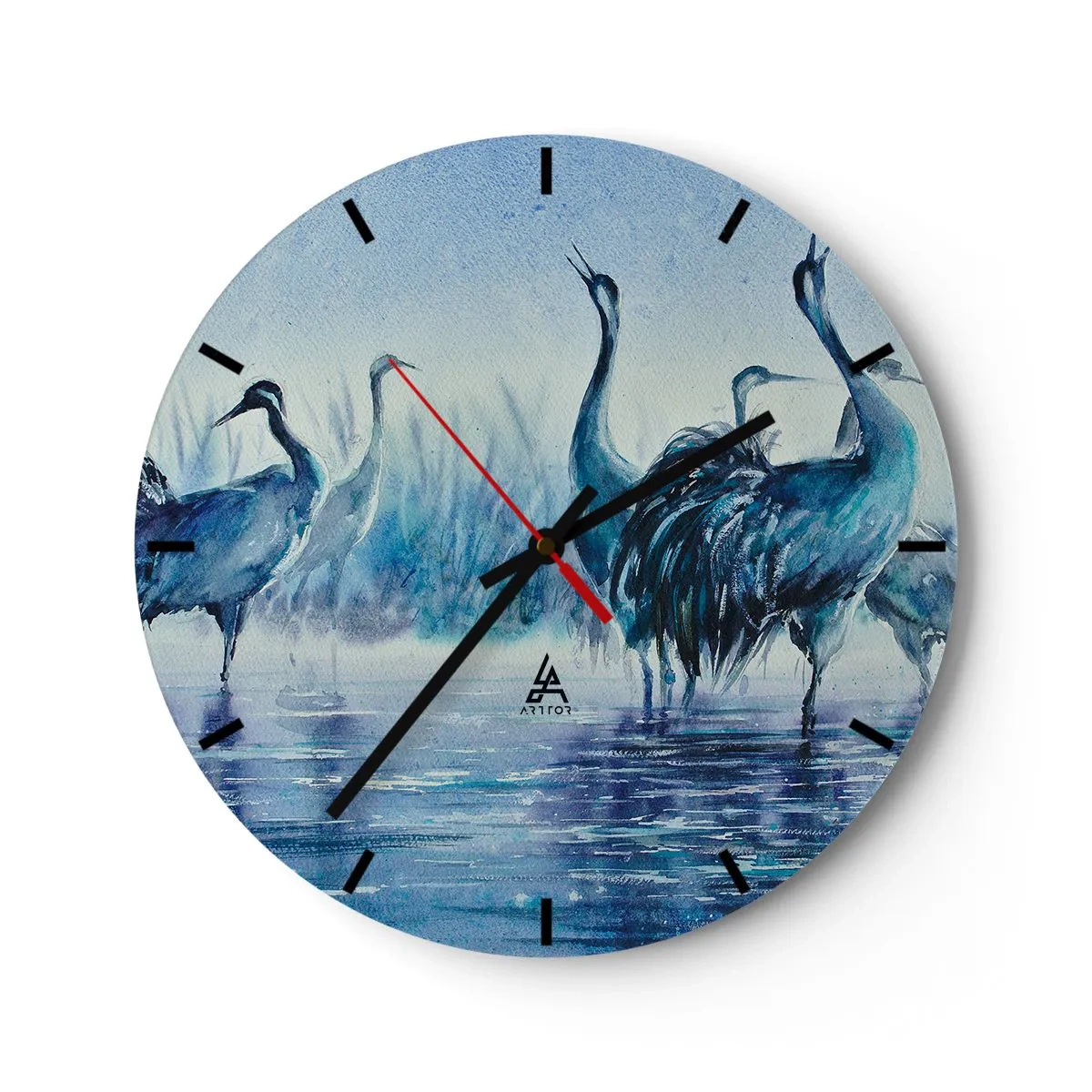 Nástenné hodiny - Akvarelová maľba brodivých vtákov - 30x30cm - Ranné stretnutie - Moderná nástenná dekorácia do obývacej izby, kuchyne a spálne ARTTOR