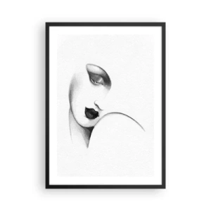 Plagát v čiernom ráme - Jemný portrét ženy v čiernobielom štýle - 50x70cm - V štýle Lempickej - Moderná nástenná dekorácia do obývacej izby a spálne ARTTOR