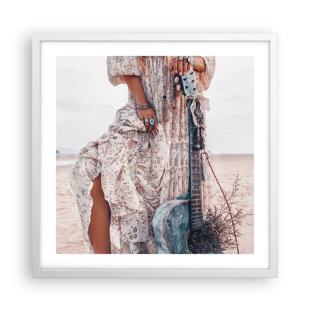 Plagát v bielom ráme - Kvetinové deti na ceste - 50x50 cm