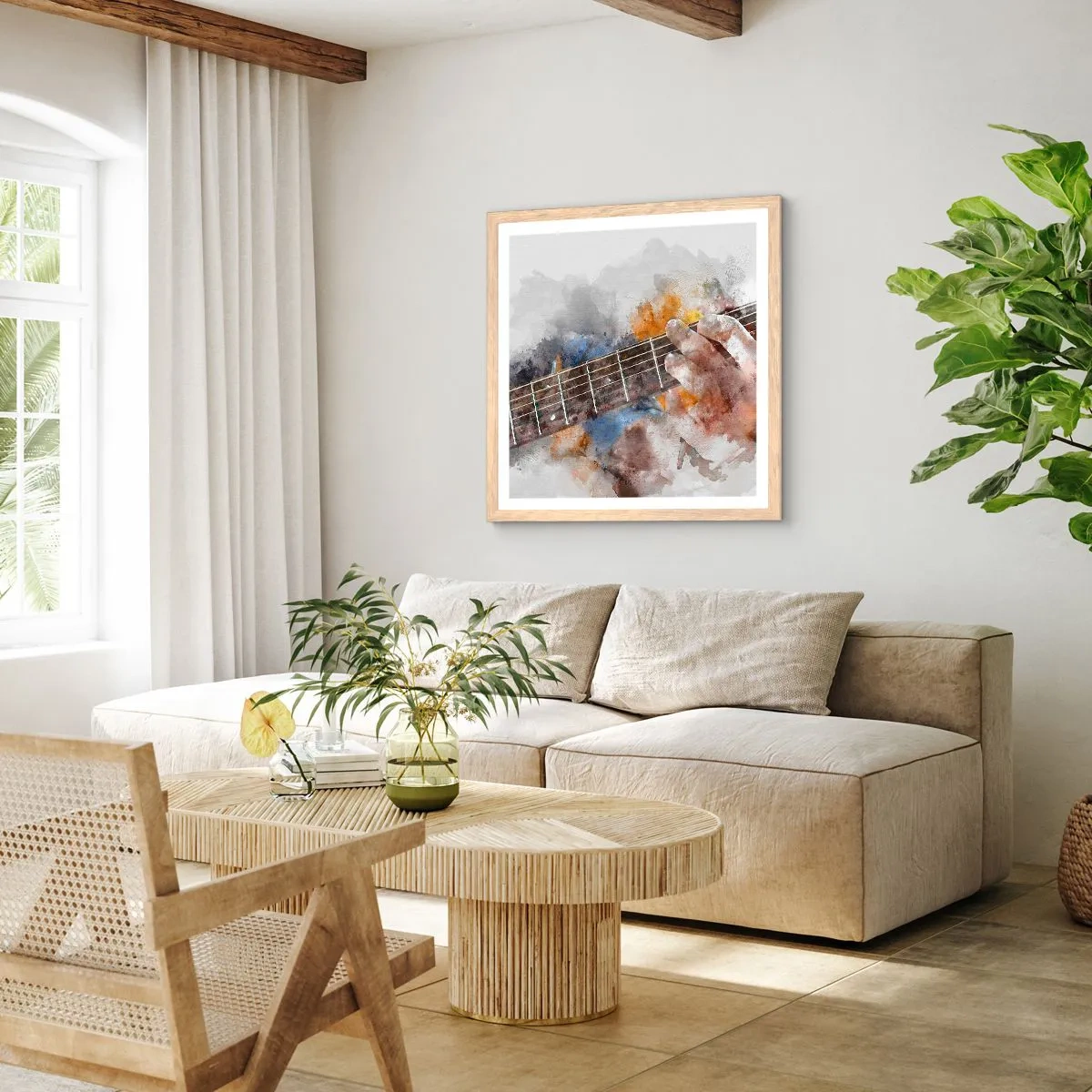 Plagát v ráme zo svetlého duba - Poézia medzi strunami - 60x60 cm