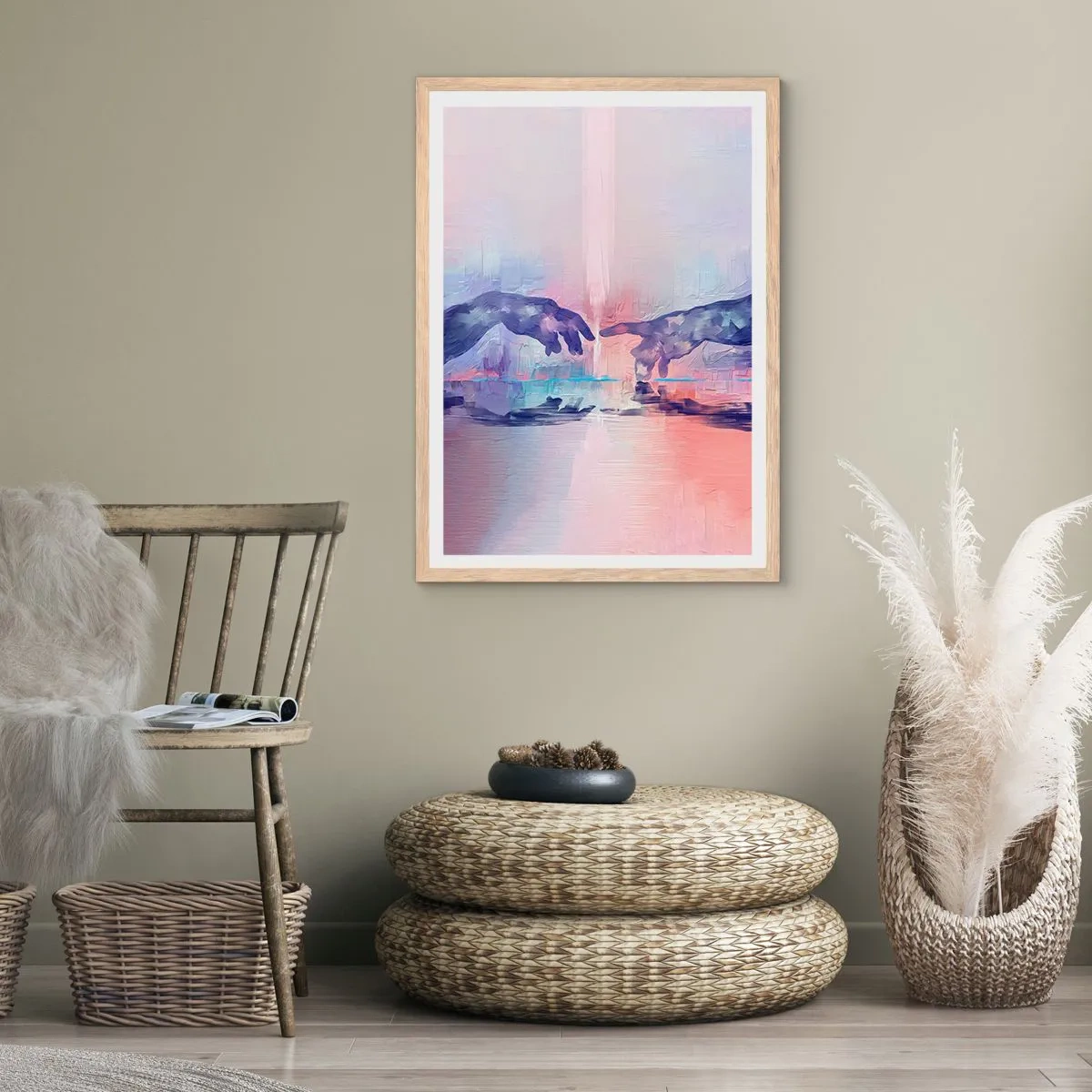 Plagát v ráme zo svetlého duba - Božská iskra života - 50x70 cm