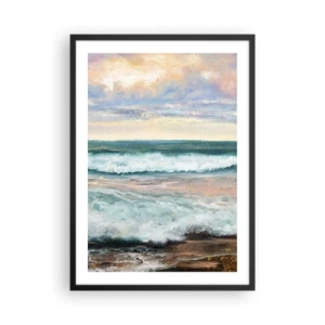 Plagát v čiernom ráme - Morské vlny pri západe slnka - 50x70cm - Tu uhladíš dušu - Moderná nástenná dekorácia do obývacej izby a spálne ARTTOR