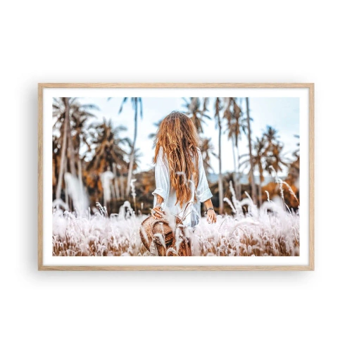 Plagát v ráme zo svetlého duba - Zrodená z trávnej páperie - 91x61 cm
