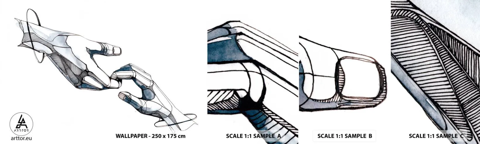 Vzorka samolepiacej fototapety Deluxe Sticker - Dobré gesto - Abstrakcia, Ruky, Grafika - 100x30 cm