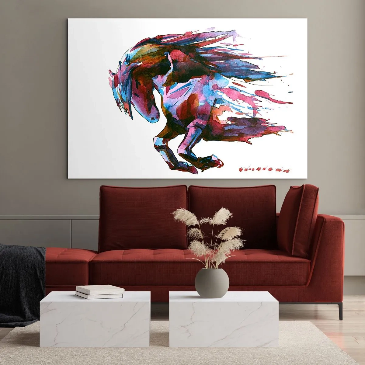 Obraz na skle - Abstraktný kôň v dynamickej farebnej kompozícii - 70x50cm - Nadšenie - Moderná nástenná dekorácia do obývacej izby a spálne ARTTOR