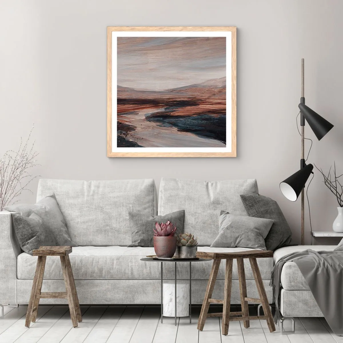 Plagát v ráme zo svetlého duba - Pokojné údolie - 30x30 cm
