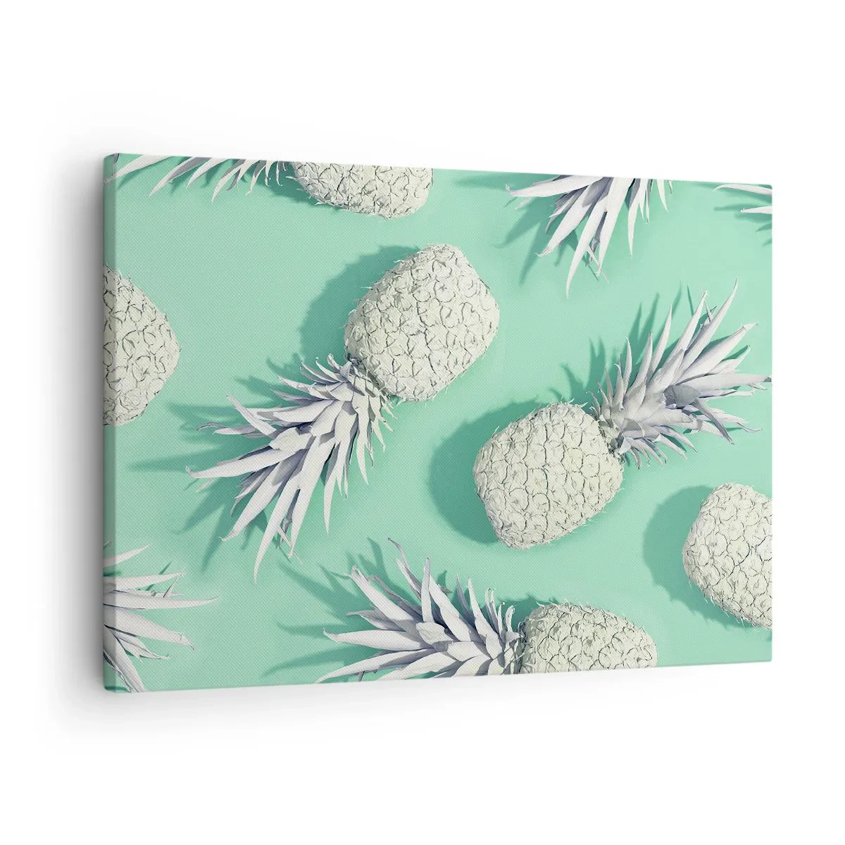 Obraz na plátne - Biele ananásy na pastelovom pozadí v minimalistickom štýle - 70x50cm - skvele ladia s mätou - Moderná nástenná dekorácia do obývacej izby a spálne ARTTOR