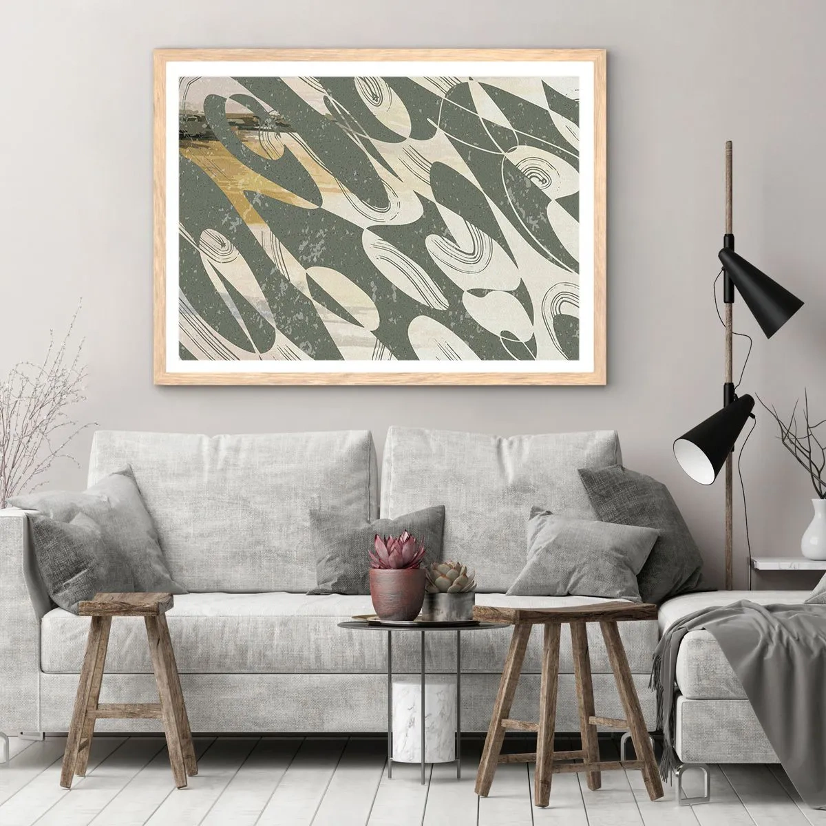 Plagát v ráme zo svetlého duba - Rytmizovaná abstrakcia - 91x61 cm