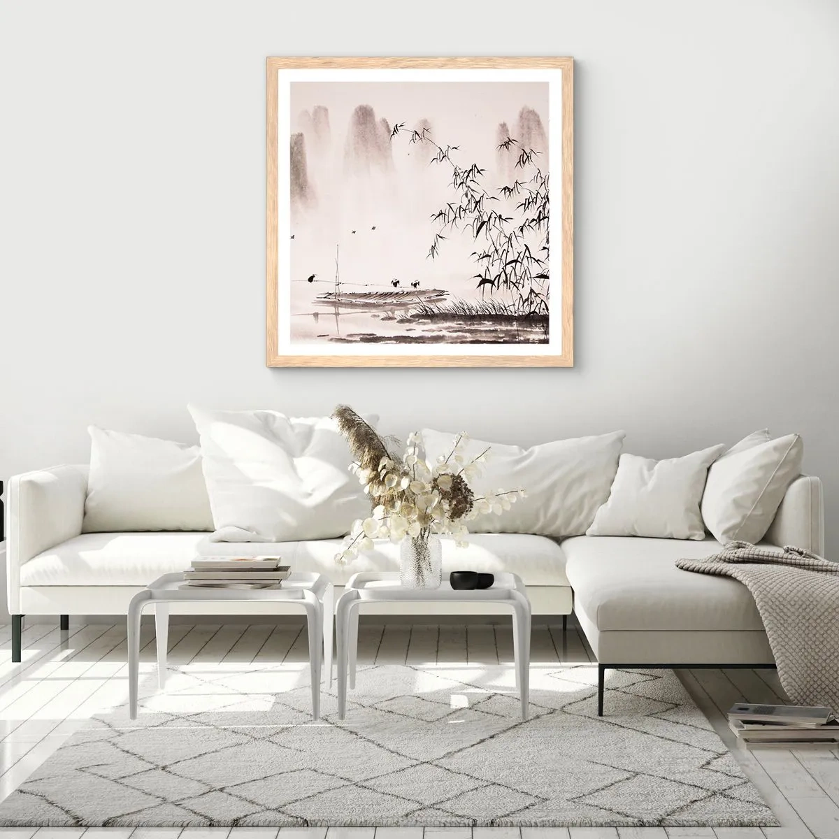 Plagát v ráme zo svetlého duba - Pokoj ryžových polí - 40x40 cm