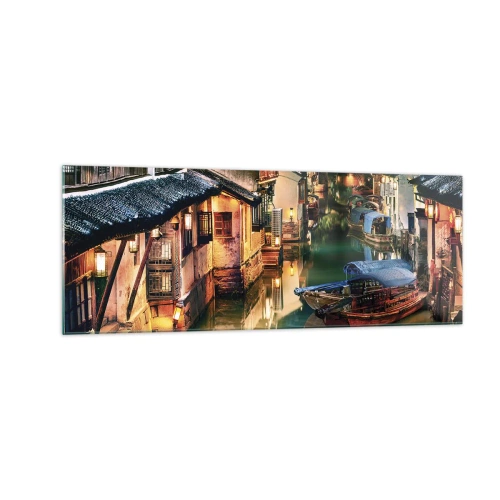 Obraz na skle - Večer na čínskej ulici - 140x50 cm