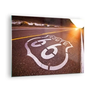 Obraz na skle - Cesta 66 pri západe slnka - 70x50cm - Slávna cesta 66 - Moderná nástenná dekorácia do obývacej izby a spálne ARTTOR
