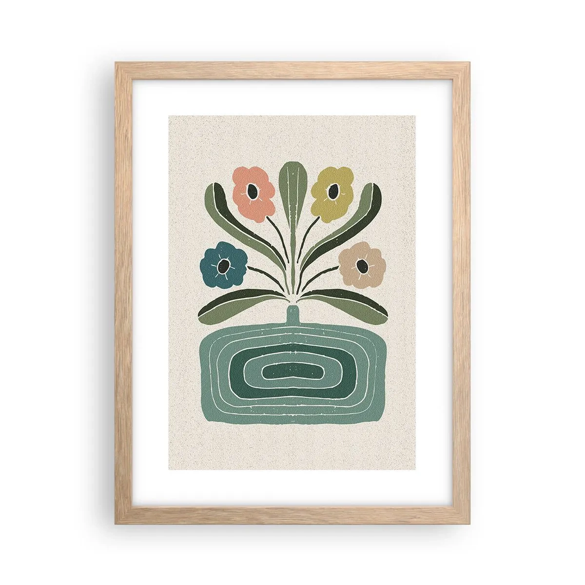 Plagát v ráme zo svetlého duba - Symetrická kytica - 30x40 cm