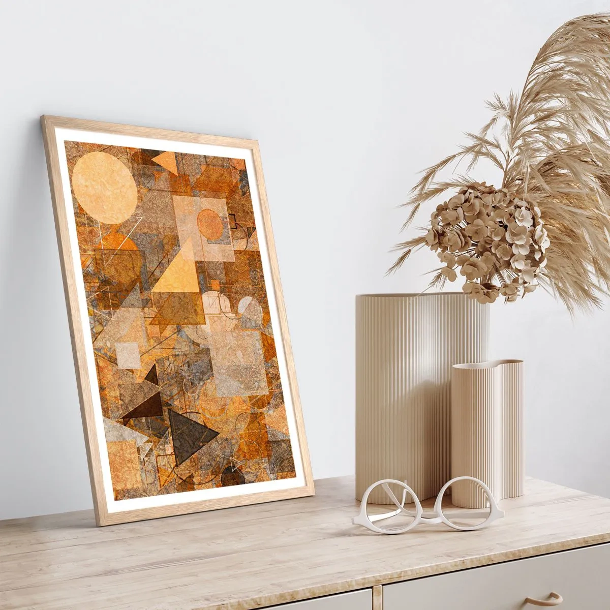 Plagát v ráme zo svetlého duba - Kubistické bronzové štúdium - 70x100 cm