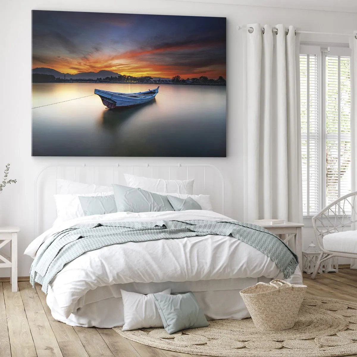 Obraz na plátne - Loď na vode počas malebného západu slnka - 70x50cm - Blíži sa dobrá noc - Moderná nástenná dekorácia do obývacej izby a spálne ARTTOR