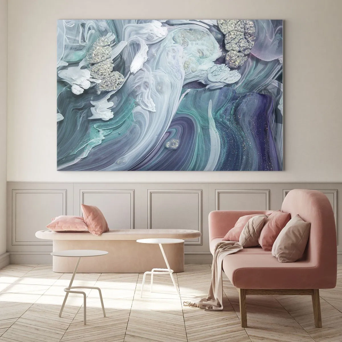 Obraz na skle - Prúdy modrej - 100x70 cm