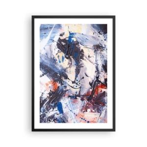 Plagát v čiernom ráme - Abstraktná kompozícia v odtieňoch modrej a oranžovej - 50x70cm - Bláznivý tanec abstrakcie - Moderná nástenná dekorácia do obývacej izby a spálne ARTTOR