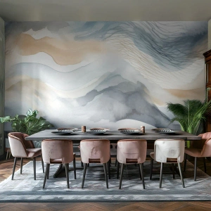 Samolepiaca Fototapeta Deluxe Sticker - Abstrakcia snehu a hmly - Kus, Akvarel, Minimalizmus - 100x70 cm