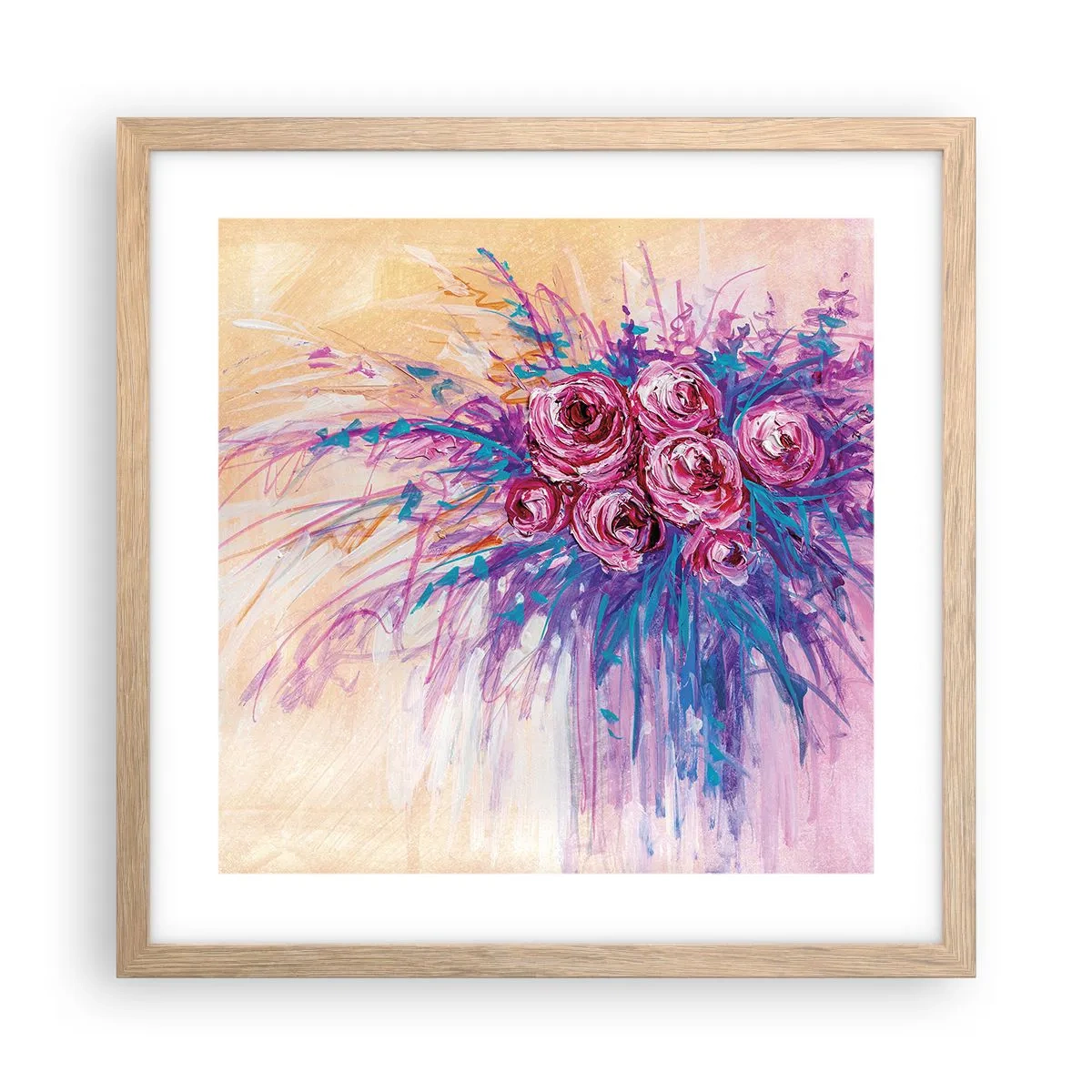 Plagát v ráme zo svetlého duba - Ružová fontána - 40x40 cm