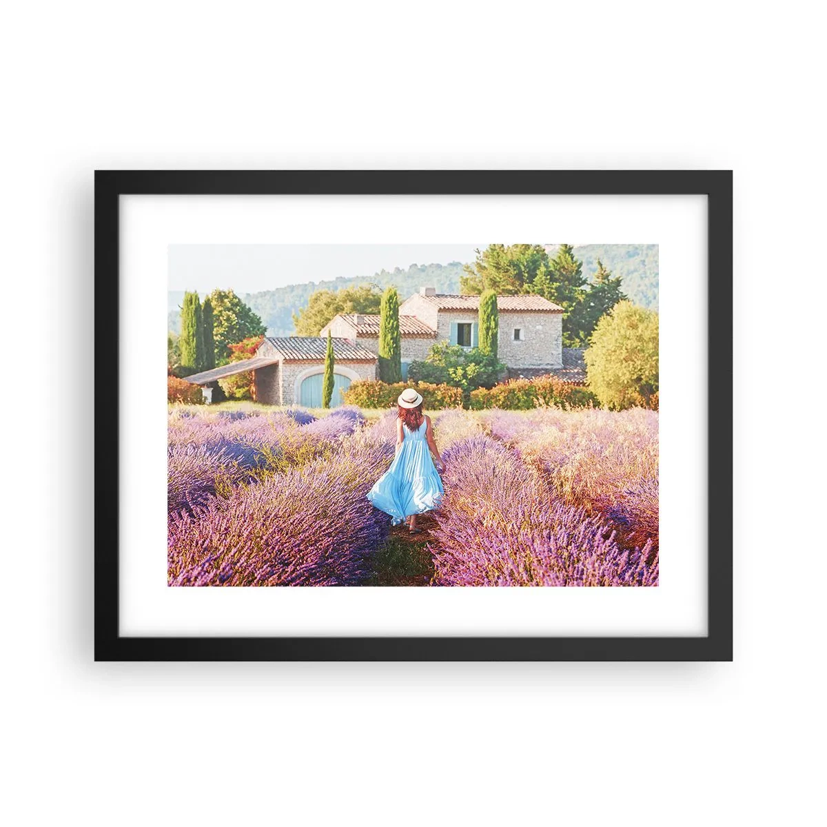 Plagát v čiernom ráme - Levanduľové dievča - 40x30 cm