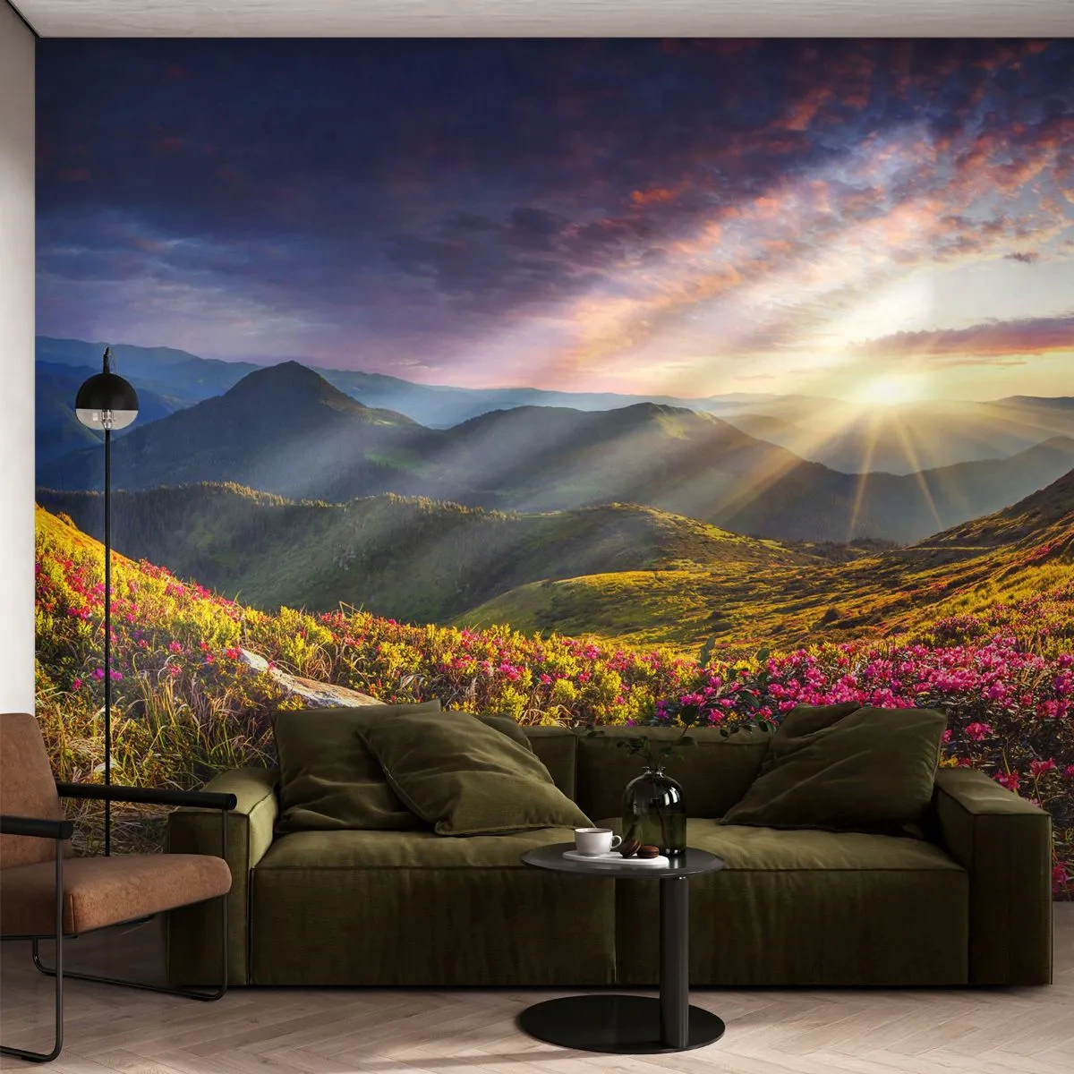 Fototapeta Premium Sand - Sviežosť horského rána - Krajina, hory, Kvety - 100x70 cm