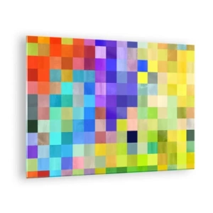 Obraz na skle - Farebné geometrické bloky v jasných a žiarivých odtieňoch - 70x50cm - Každý iný, všetky rovné - Moderná nástenná dekorácia do obývacej izby a spálne ARTTOR