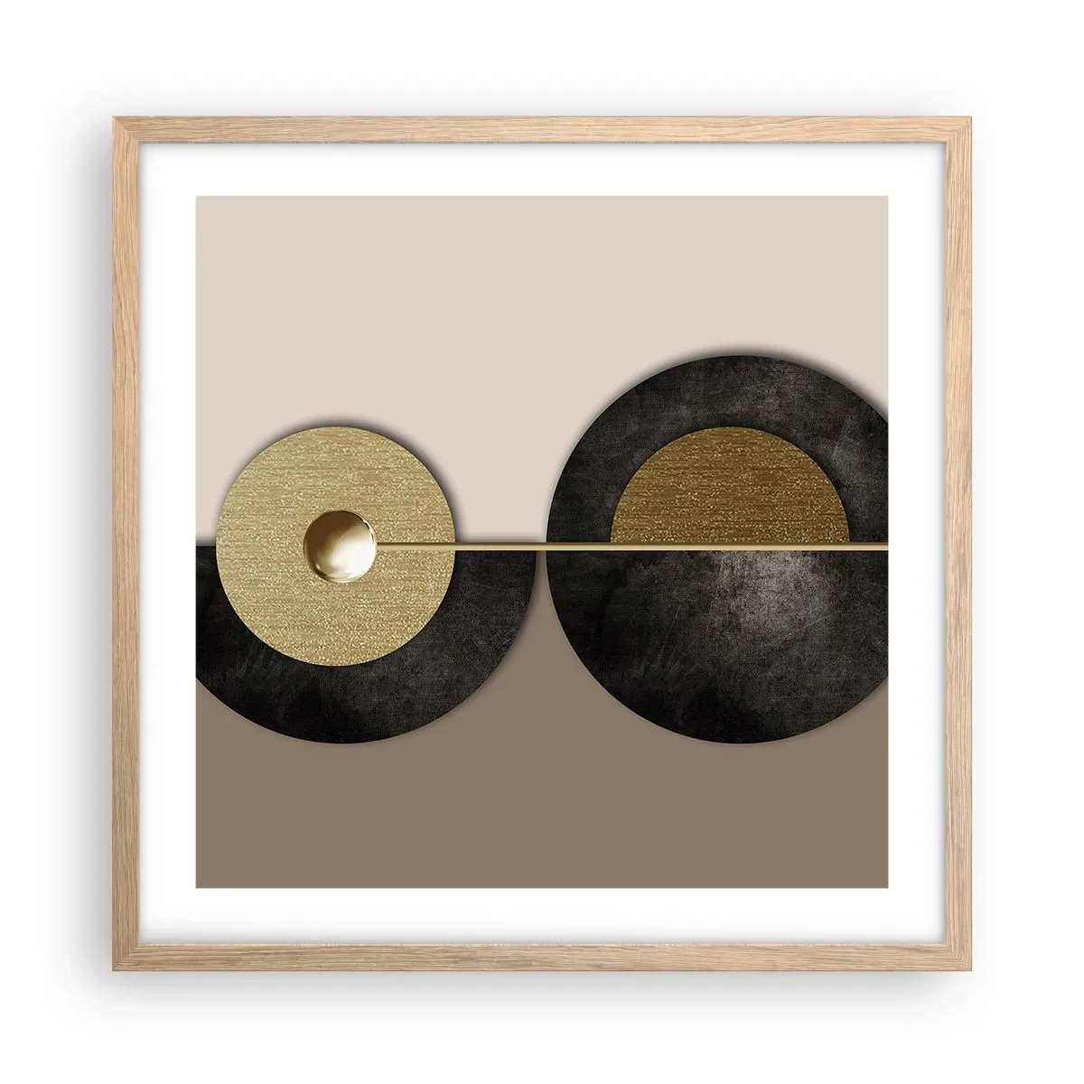 Plagát v ráme zo svetlého duba - Variácie okolo kruhu - 50x50 cm