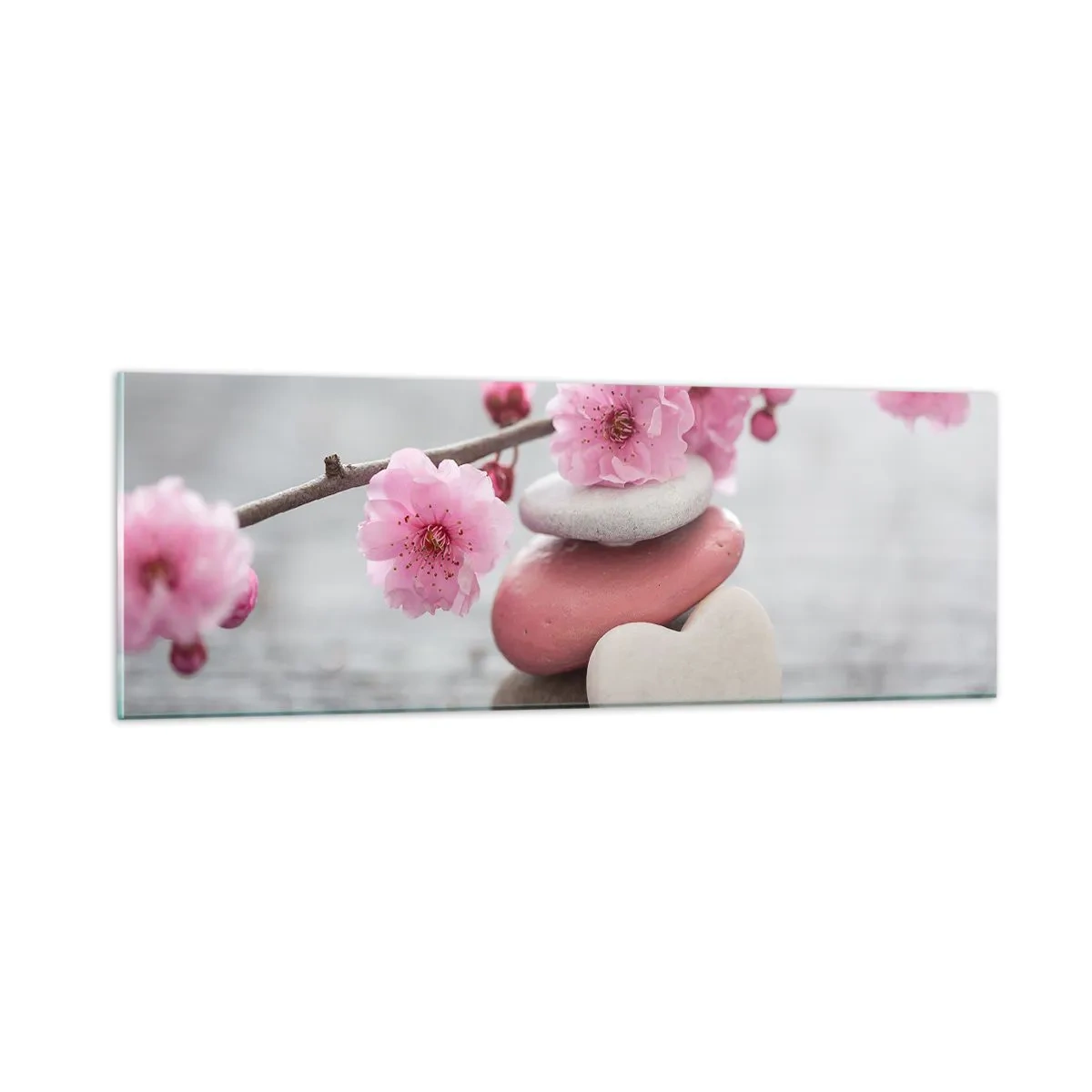 Obraz na skle - Blaženosť s višňovým kvetom - 90x30 cm