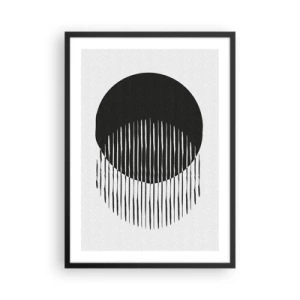 Plagát v čiernom ráme - Abstraktná kompozícia čierneho kruhu a zvislých čiar - 50x70cm - Jeho alter ego - Moderná nástenná dekorácia do obývacej izby a spálne ARTTOR