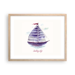 Plagát v ráme zo svetlého duba - Napnuté plachty a pokojná voda - 50x40 cm