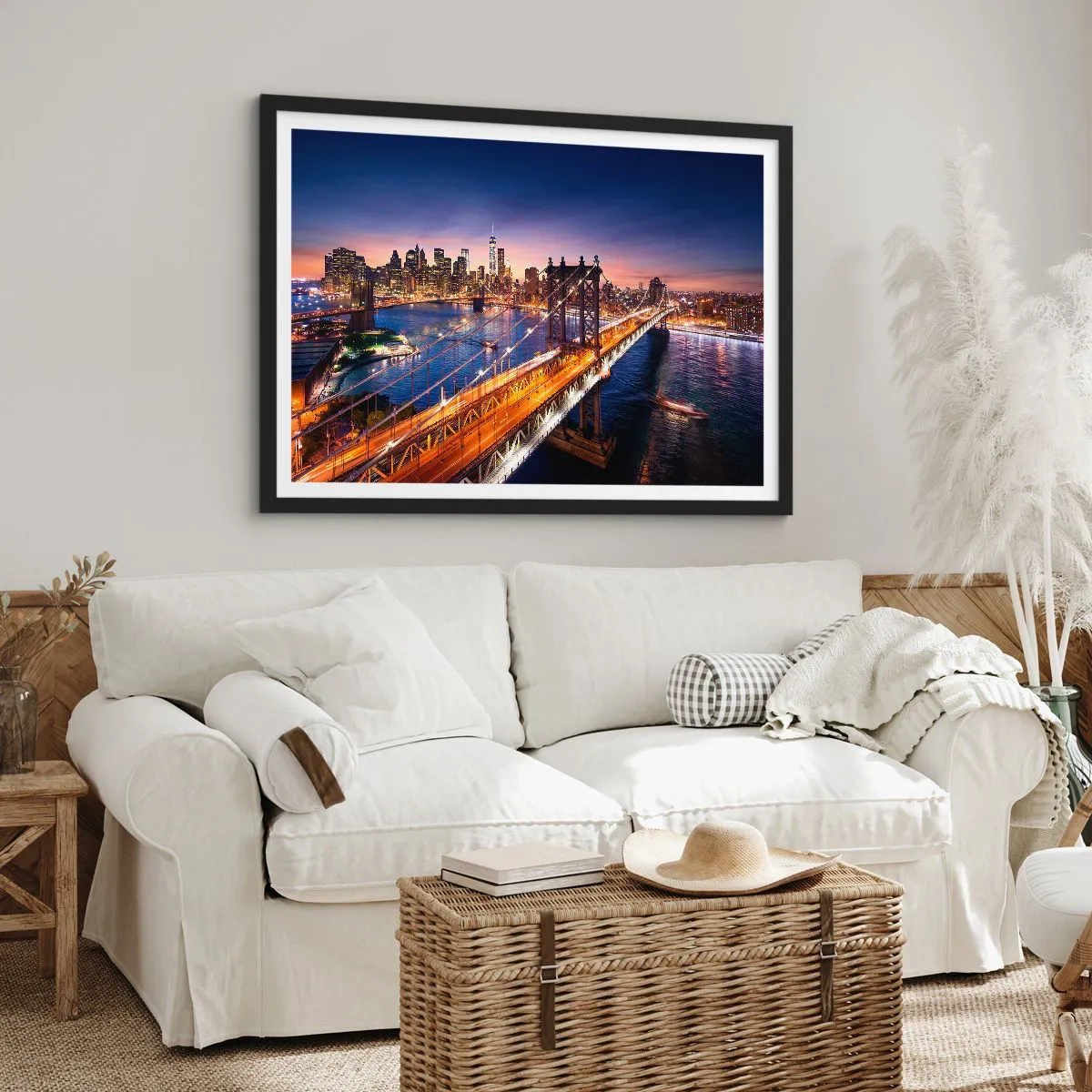 Plagát v čiernom ráme - Žiariaci most do srdca mesta - 100x70 cm
