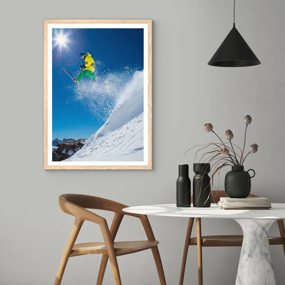 Plagát v ráme zo svetlého duba - Tancujúci s horami - 70x100 cm