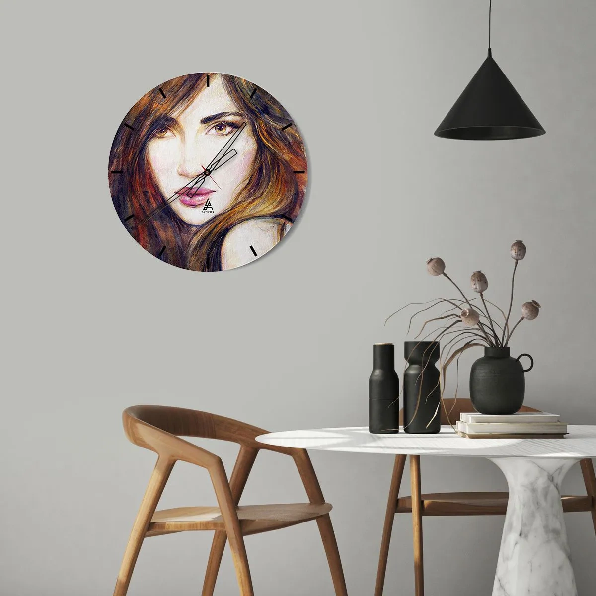 Nástenné hodiny - Portrét ženy v umeleckom, maliarskom štýle - 30x30cm - Centík za tvoje myšlienky - Moderná nástenná dekorácia do obývacej izby, kuchyne a spálne ARTTOR