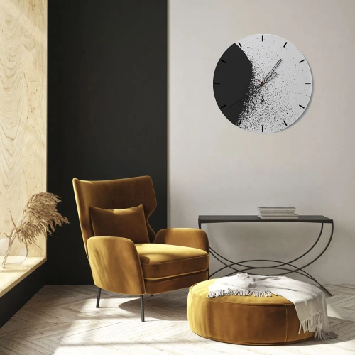 Nástenné hodiny - Čiernobiely abstraktný vzor s roztrúsenými bodkami - 30x30cm - Pohyb častíc - Moderná nástenná dekorácia do obývacej izby, kuchyne a spálne ARTTOR