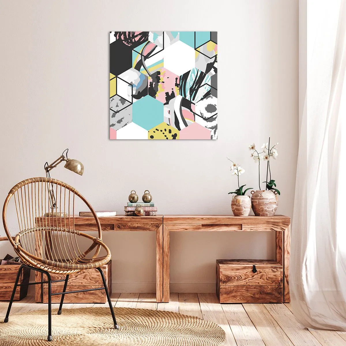 Obraz na plátne - Šesťuholníky a kocky v šiestich farbách - 70x70 cm