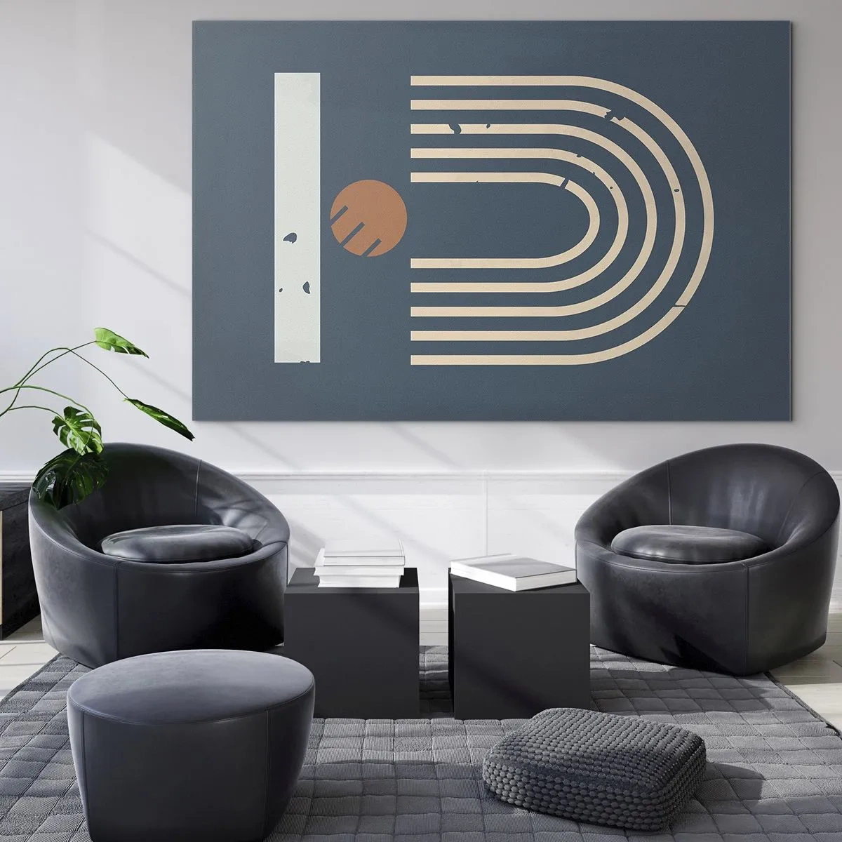 Obraz na skle - Geometria v námorníckej modrej - 100x70 cm