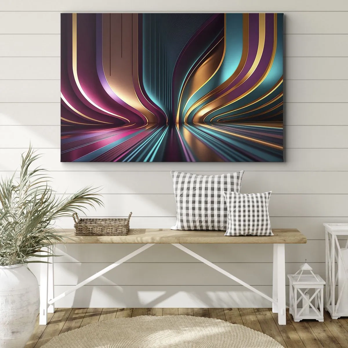 Obraz na plátne - Futuristická abstrakcia s intenzívnymi farbami a krivkami - 70x50cm - Architektúra svetla - Moderná nástenná dekorácia do obývacej izby a spálne ARTTOR