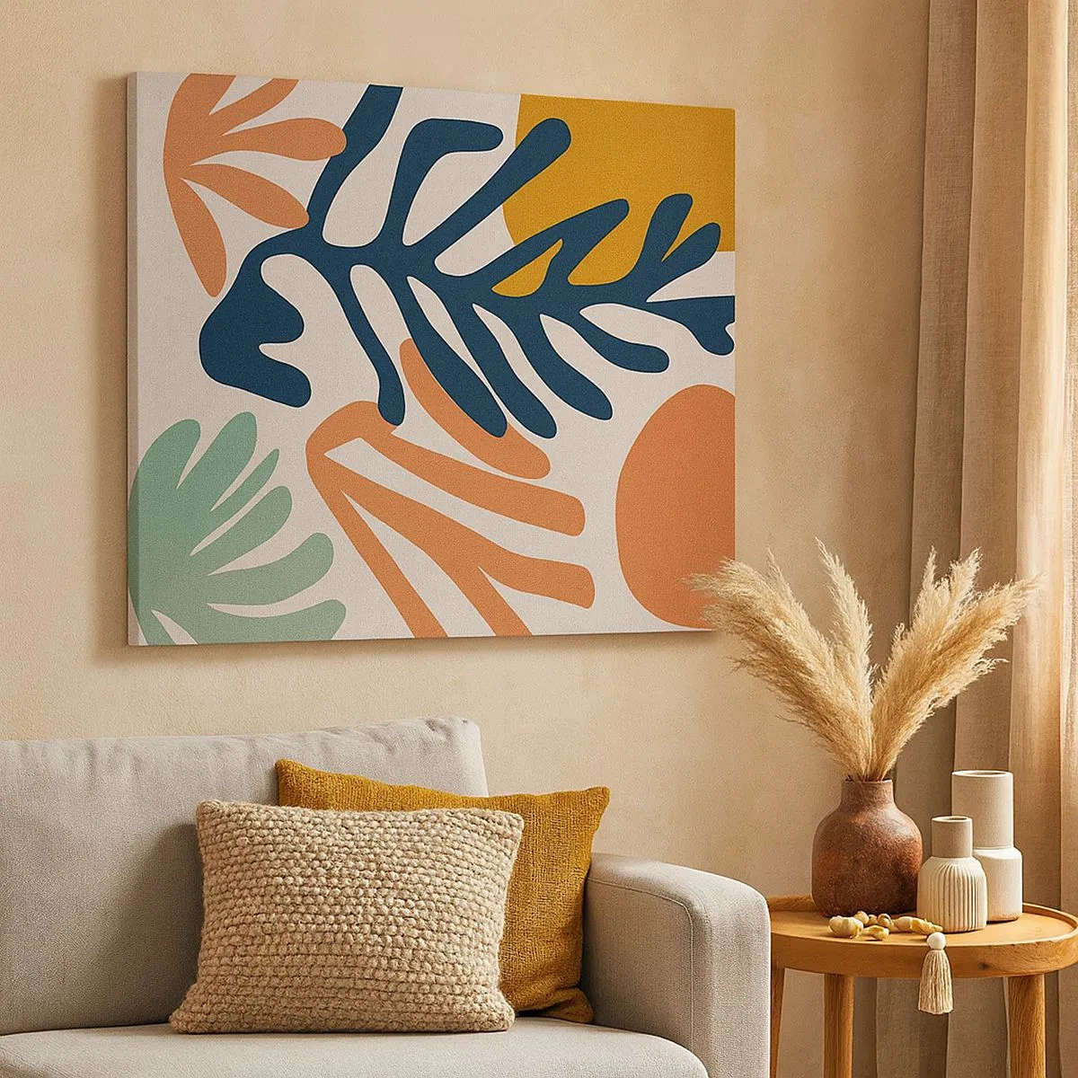 Obraz na plátne - Farebné listy v abstraktnom štýle - 70x50cm - Koralové more - Moderná nástenná dekorácia do obývacej izby a spálne ARTTOR