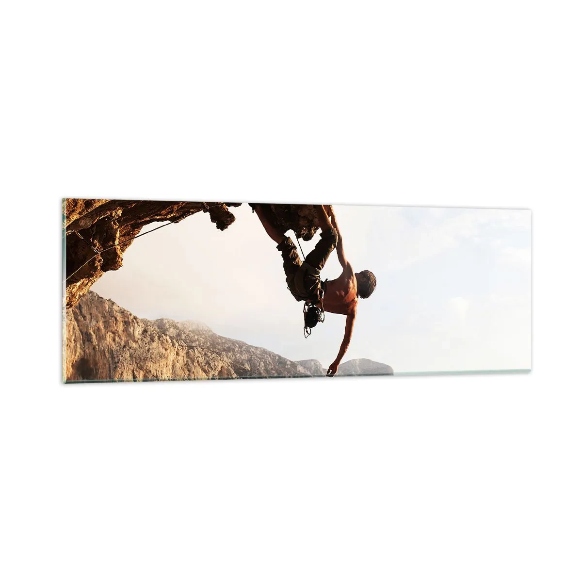 Obraz na skle - Svet zovretý v ruke na zosuve balvanu - 90x30 cm