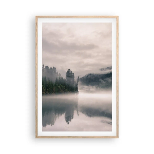 Plagát v ráme zo svetlého duba - V zamyslení, v hmle - 61x91 cm