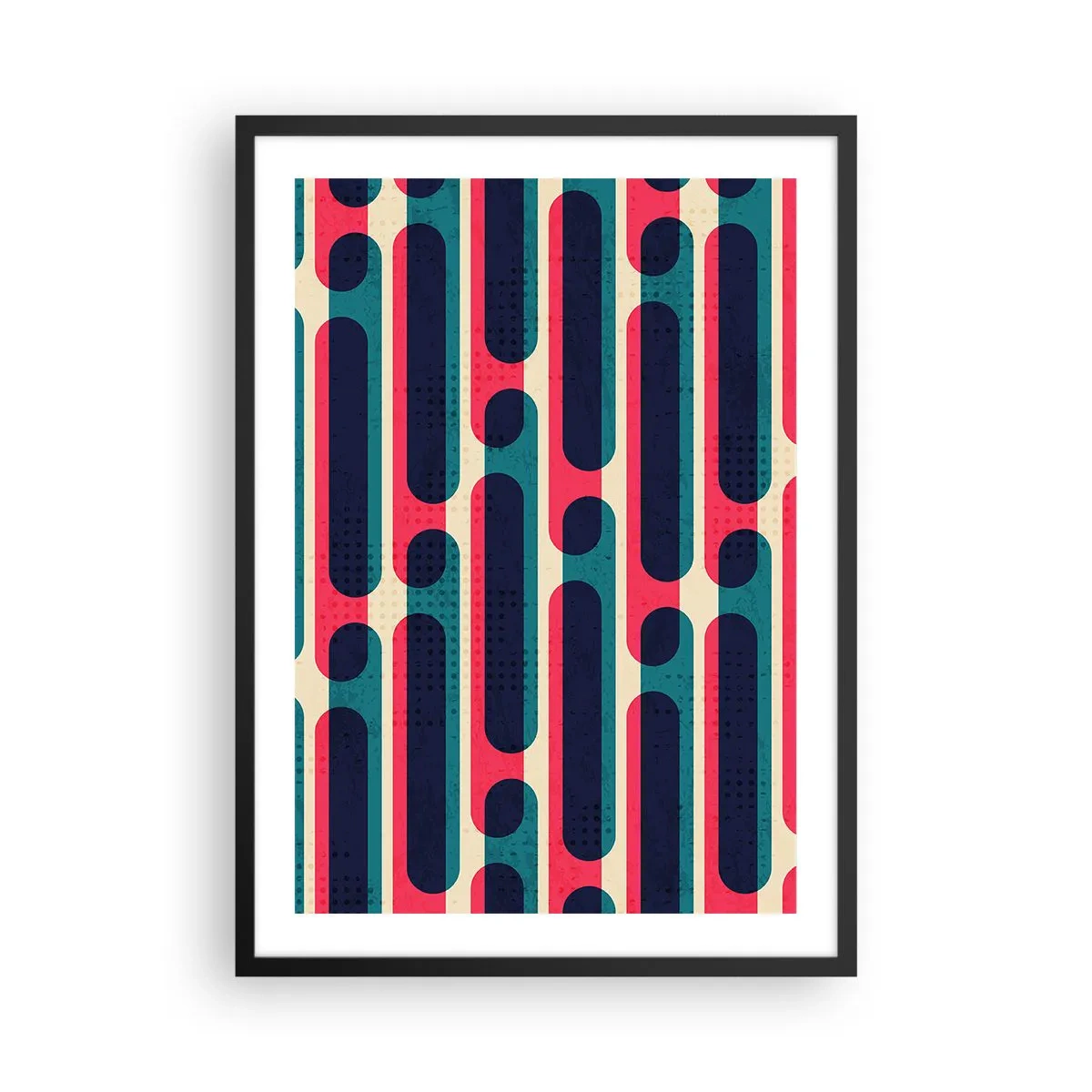 Plagát v čiernom ráme - Geometrický vzor v odtieňoch červenej a modrej - 50x70cm - Dovnútra a dopredu - Moderná nástenná dekorácia do obývacej izby a spálne ARTTOR