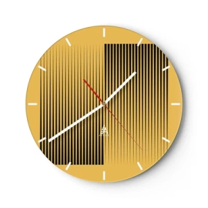 Nástenné hodiny - Žlté pozadie s čiernymi zvislými čiarami vytvára geometrický efekt - 30x30cm - Štvorec protikladov - Moderná nástenná dekorácia do obývacej izby, kuchyne a spálne ARTTOR