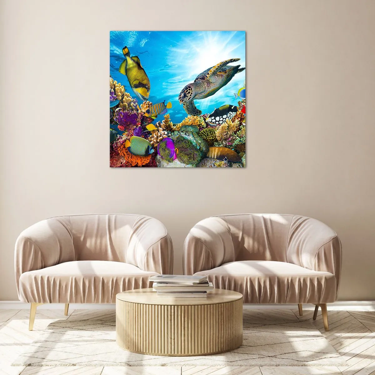 Obraz na skle - Koralová promenáda - 60x60 cm