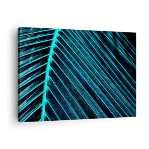 Obraz na plátne - Makrofotografia listu v odtieňoch tyrkysovej a námorníckej modrej - 70x50cm - Textúra zelene - Moderná nástenná dekorácia do obývacej izby a spálne ARTTOR